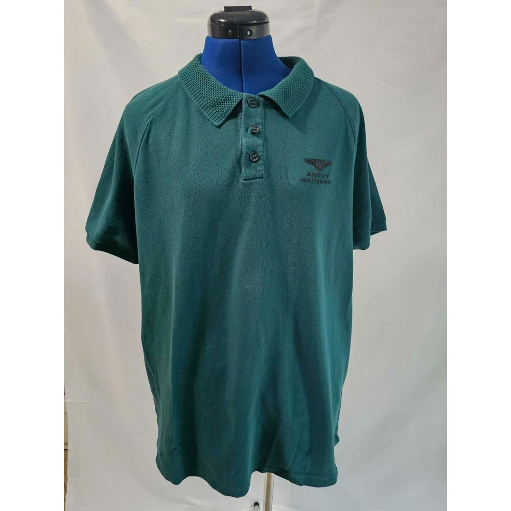 Bentley Motorsport Men’s XL Green Polo Shirt 100% Cotton Embossed Logo Portugal
